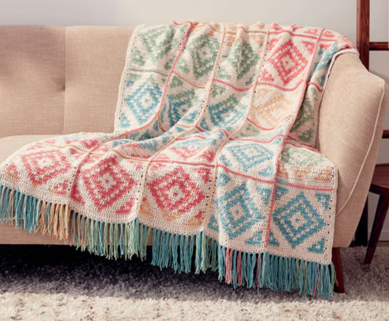 Diamond Blocks Crochet Blanket Pattern PDF